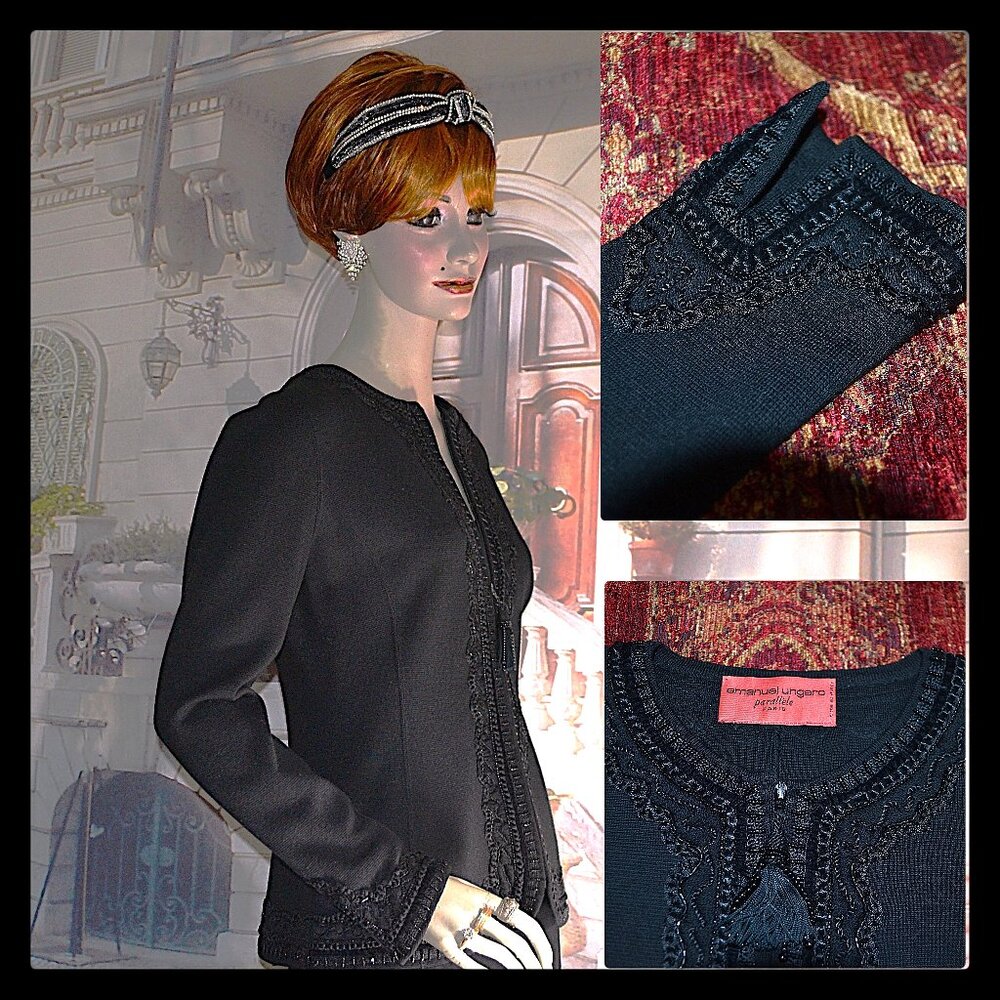 Emanuel Ungaro Parallele Paris Sz 8 Black Evening Blazer Jacket Beaded Embroider